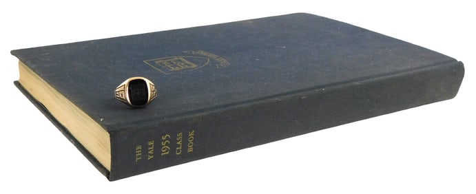 GOLD: 14k Yale 1955 class ring and yearbook, two pieces, details include: size 12.5 yellow gold ring