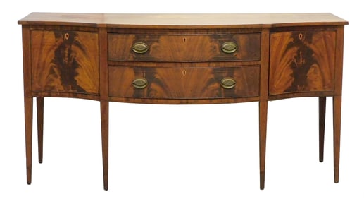 + Sideboard, American, c. 1795, mahogany, poplar, pine, top with bowed center and incurved sides ove
