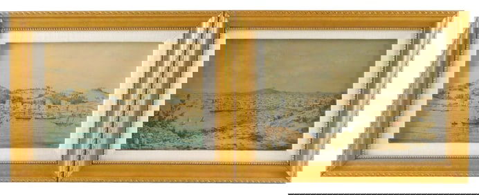 Two 19th C. watercolors of Bermuda Harbors, matching gilt frames, details include: William Roxby Bev