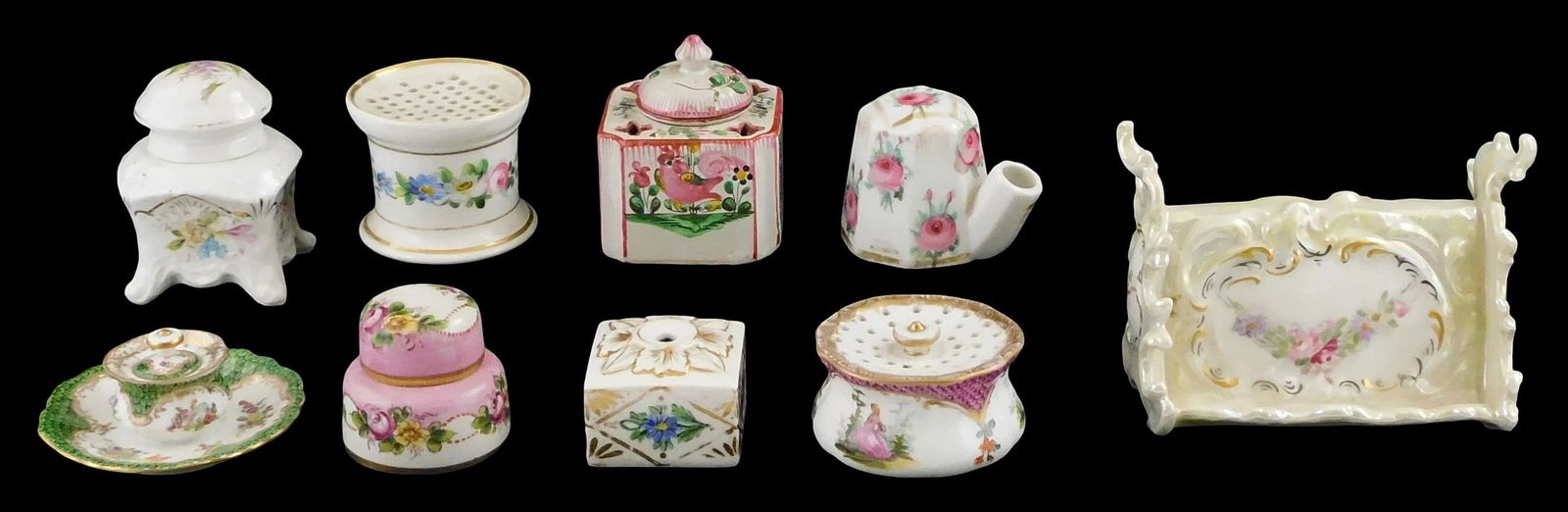 Limoges, etc., Continental 19th C. desk accessories, nine pieces, details include: Limoges pearlware (1 of 10)