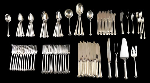 STERLING: Towle "Chippendale" pattern sterling flatware, eighty-nine pieces, including: twelve salad