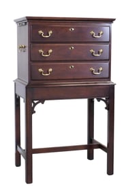 + Chippendale style silver chest on stand, Statton Trutype Americana, mahogany, custom glass top fit
