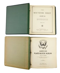 Two mid-century stamp albums, includes: American Plate Block Album, vol. 3, 1951-1971, including som