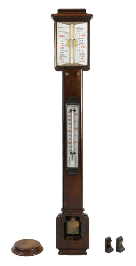 Victorian mercurial barometer/thermometer, cased in hardwood, labelled "E. Heritage" and "Dover" on  (1 of 6)
