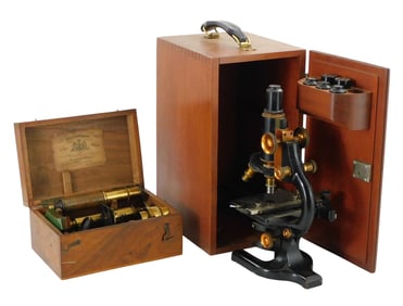 + Two microscopes, details include: Spencer Buffalo USA microscope in fitted locking wood box, multi