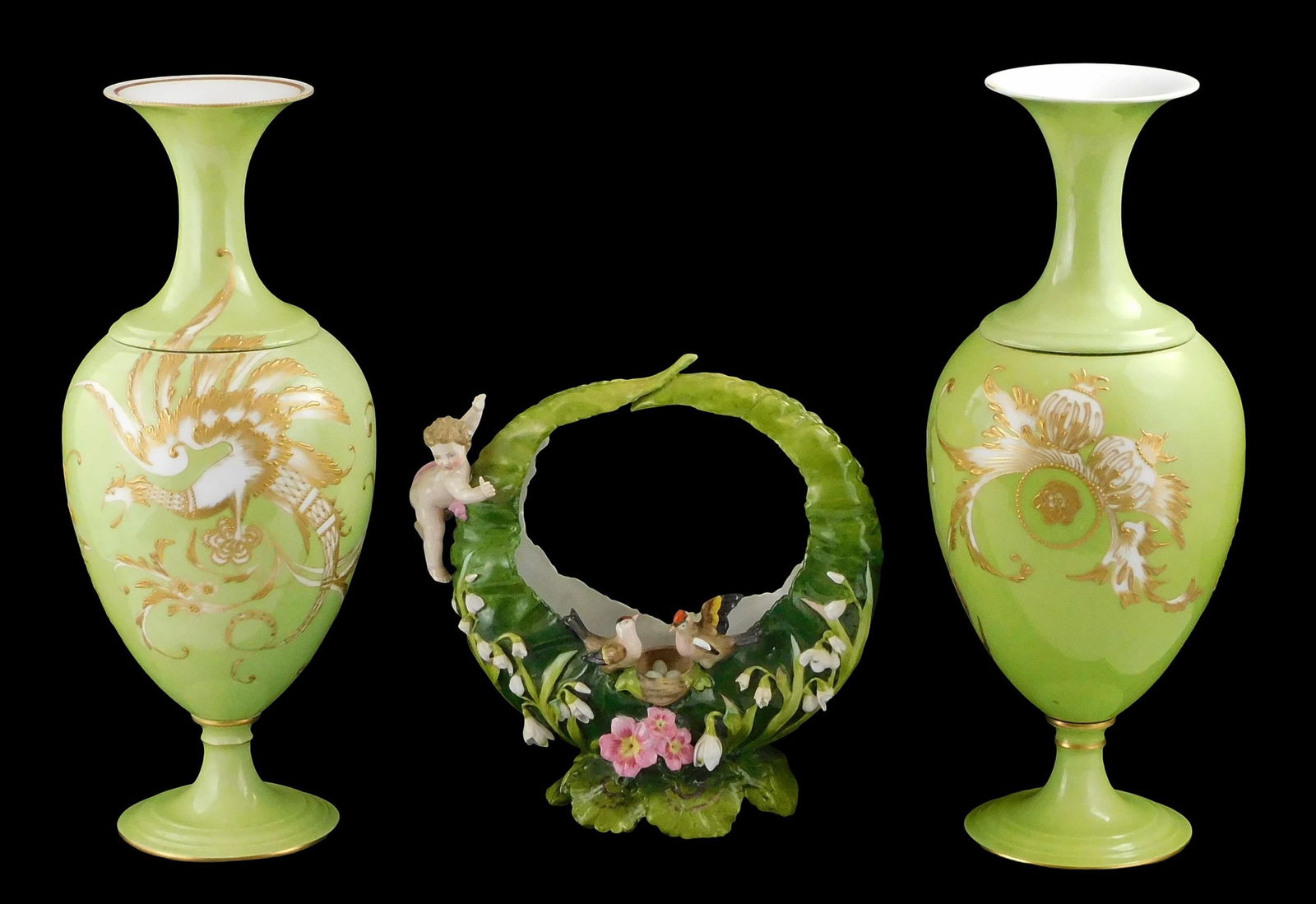 Limoges, etc., three pieces of ornately decorated porcelain, early 20th C., including: Limoges balus (1 of 7)