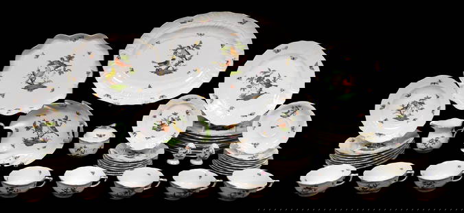 CHINA: Herend porcelain "Rothschild Bird" pattern dinnerware, partial service of forty-nine pieces,: CHINA: Herend porcelain "Rothschild Bird" pattern dinnerware, partial service of forty-nine pieces, all pieces marked on