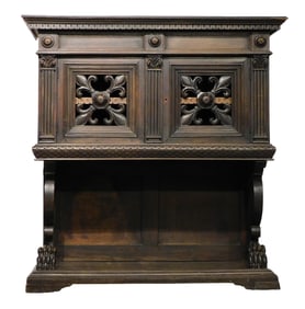Renaissance Revival style chest on stand/ cabinet, late 19th C., Continental, flat top with stepped