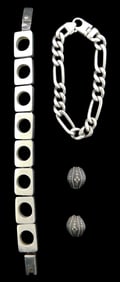 JEWELRY: Sterling silver bracelets and filigree stud earrings, all stamped sterling, details
