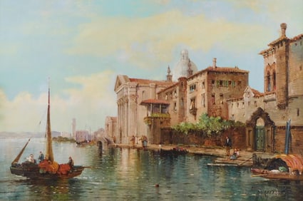 William Meadows (American, 1825-1901), Venice Grand Canal scene featuring small boats and figures