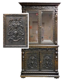Renaissance Revival display cabinet with ornate carved decoration, Continental, late 19th C., flat