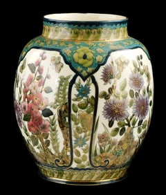 Zsolnay large vase, Hungarian, late 19th / early 20th C., floral polychrome decoration featuring
