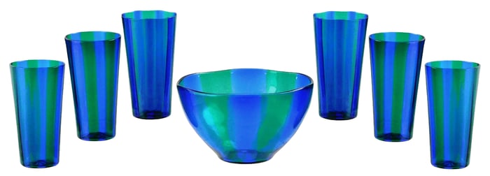 ART GLASS: Fulvio Bianconi for Venini, 20th C., “Fasce Verticali?? bowl and set of six tumbler