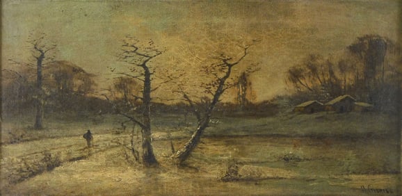 "Twilight", signed "H. Graneau" lower right, n.d., titled on central frame plaque, depicts a moody