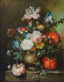 G. Pieter, Dutch-style floral still life, oil on board, signed "G. Pieter" lower right, n.d, gilt