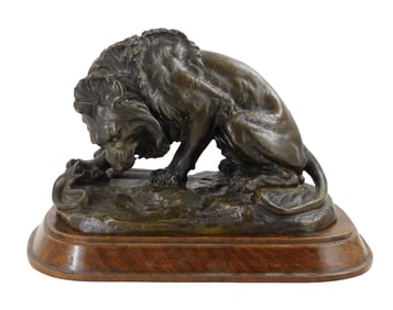 SCULPTURE: After Antoine-Louis Barye (French, 1795 - 1875), "Lion and Serpent", bronze group