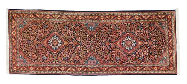 RUG: Modern Persian style carpet, wool on cotton, blue and red major border, 2' 4" x 6', finely