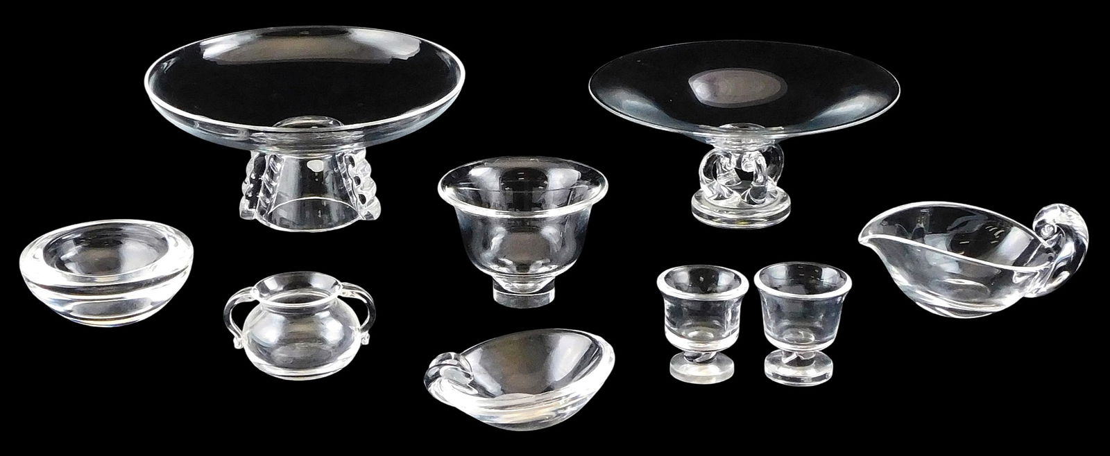 Nine pieces of Steuben glass, details include: two larger compotes, one with stepped foot, one with  (1 of 6)