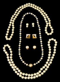 COSTUME JEWELRY: Panetta, etc., six pieces of pearl jewelry, all to most imitation, including: three