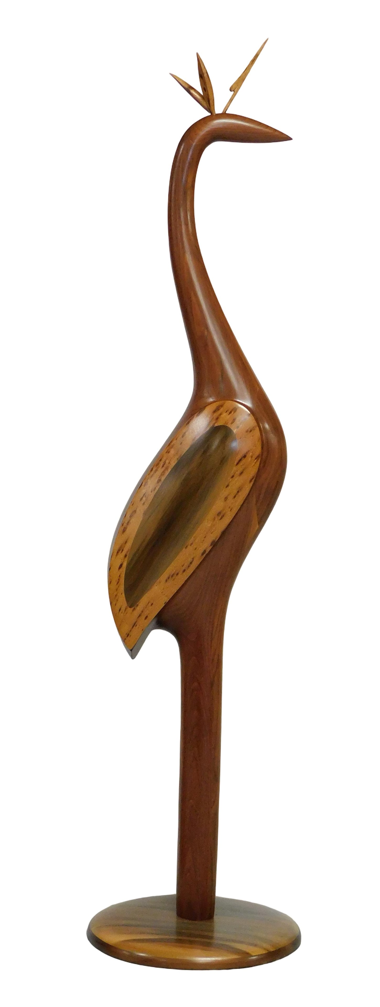 SCULPTURE: Paul LaMontagne (American, 20th/ 21st C.), large standing bird, contemporary, carved wood (1 of 4)