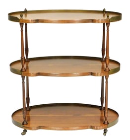 Three tier stand, Mid-Century Modern style, rosewood and rosewood veneer, three oval shelves with