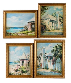 Four modern paintings of Bermuda, acrylic on canvas board, framed, all signed "CMC", vibrant