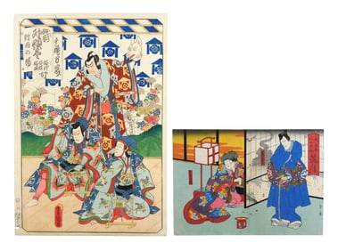 ASIAN: Two theatrical woodblock prints, details include: first, Utagawa Kunisada (Toyokuni III)
