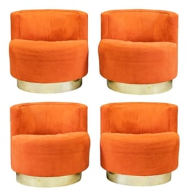 Four Milo Baughman style upholstered swivel chairs, Mid-century Modern design in the manner of the
