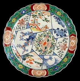 ASIAN: Imari porcelain charger, Japanese, 19th/20th C., with blue-green border and scalloped rim,