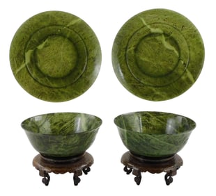 +ASIAN: Two pairs of carved hardstone plates and bowls, Chinese, 20th C., four pieces total, likely