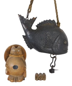 ASIAN: Three Japanese wood carvings, Meiji/Taisho period and later, including: a fish form Jizai