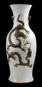 ASIAN: Large white crackleware vase, Chinese, late 19th/ early 20th C., decorated with flowering