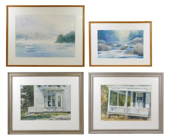 Four 20th C. watercolors, Nat Brush Lewis (American, 1925-2015) and Charles McCaughtry (b.1968), all