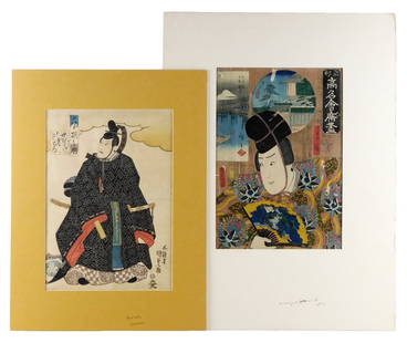 ASIAN: Hiroshige and Kunisada, two woodblock prints, details include: first, a collaborative print: ASIAN: Hiroshige and Kunisada, two woodblock prints, details include: first, a collaborative print by Utagawa Hiroshige I (Japanese, 1797–1858) and Kunisada (Toyokuni III) (Japanese, 1786–1864), "