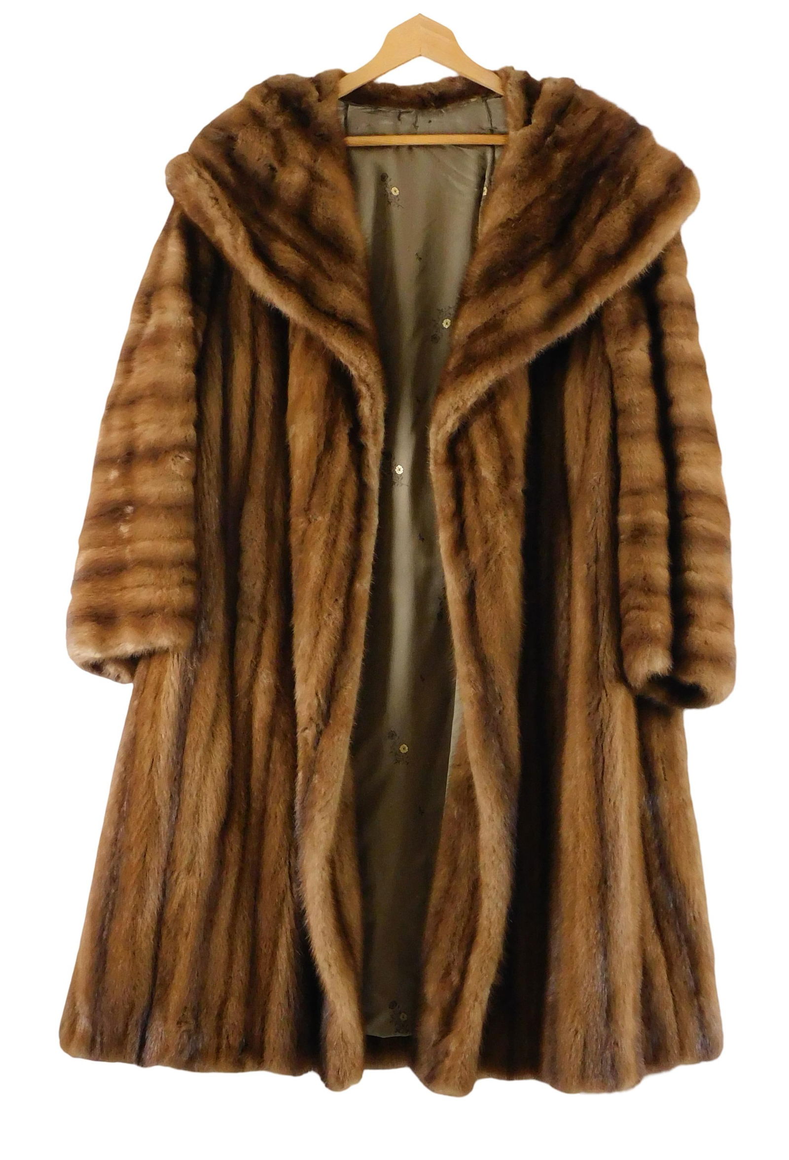 TEXTILE: Mink full length coat by A. Fisher, NY, vintage, label to interior, shawl collar, lighter b (1 of 3)