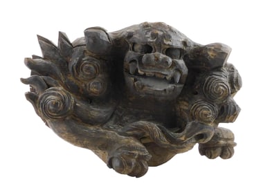 ASIAN: Carved wood figure of a shishi, Japanese, probably Meiji-Taisho period, probably an