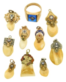 JEWELRY: 10K Elks BPOE charms/pendants, eight charms along with an Elks Ring, and one LOOM pendant,