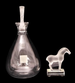 ART GLASS: Lalique, two pieces of signed crystal, both Art Deco form, including: "Tang" horse