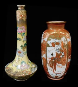 ASIAN: Two Japanese porcelain vases, probably Meiji period, both signed, including: Satsuma vase