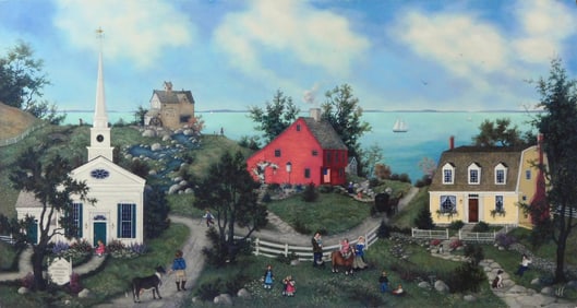 Linda Nelson Stocks (American, 1938-2011), "Old Stonington", 1992, oil on Masonite, signed and dated