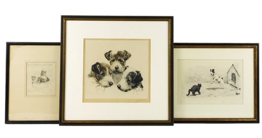 Marguerite Kirmse, Kurt Meyer-Eberhardt, etc., three etchings featuring cats and dogs, details