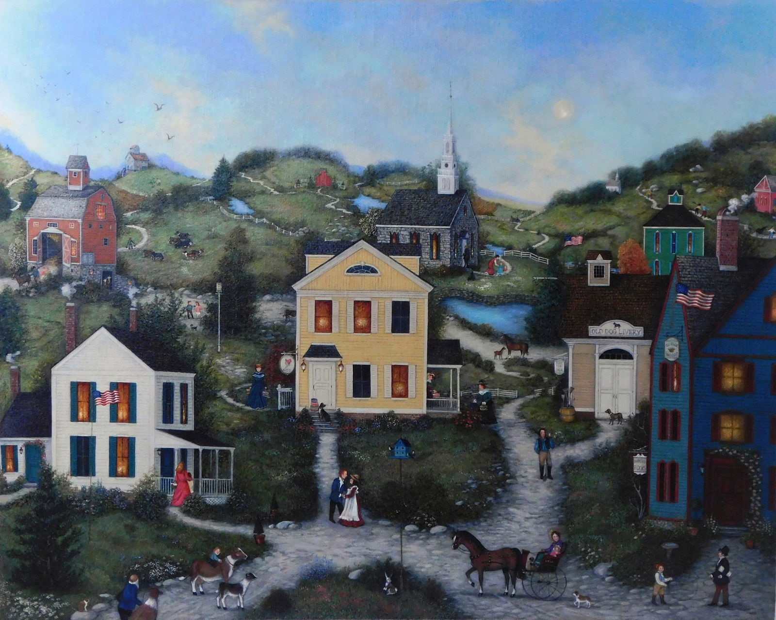 Linda Nelson Stocks (American, 1938-2011), "Old Dog Livery", 2003, oil on archival canvas, signed (1 of 5)