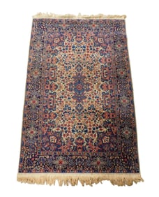 RUG: Semi-antique Persian style rug, 4' 1" X 2', wool on cotton, classic floral scroll design on