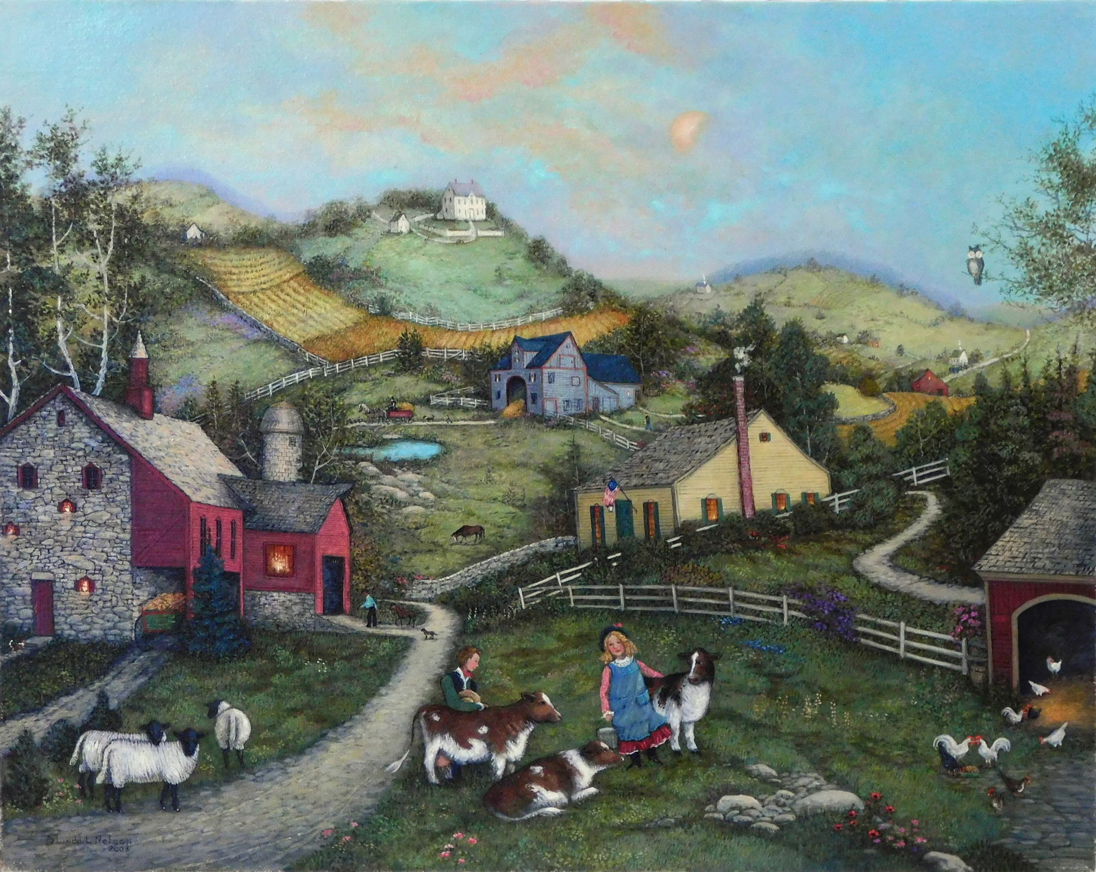 Linda Nelson Stocks (American, 1938-2011), "A Wise Old Owl", 2003, oil on archival canvas, signed (1 of 6)