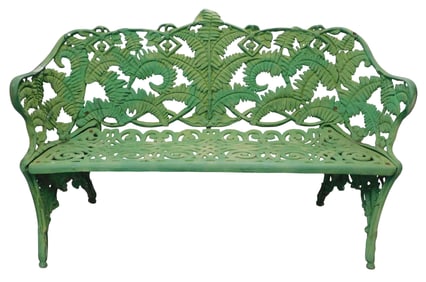 GARDEN: Fern motif garden bench, after a design by Coalbrookdale, aluminum with two-tone green