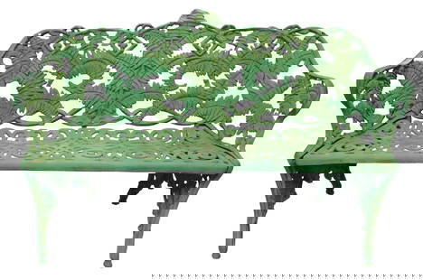 GARDEN: Fern motif garden bench, after a design by Coalbrookdale, aluminum with two-tone green: GARDEN: Fern motif garden bench, after a design by Coalbrookdale, aluminum with two-tone green paint, allover pierced fern design to back and pierced scrolled seat over curved legs, wear consistent wi