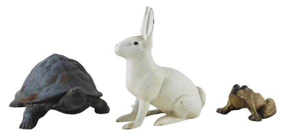 GARDEN: Three animal garden sculptures, 20th C., including: rabbit with painted white finish,