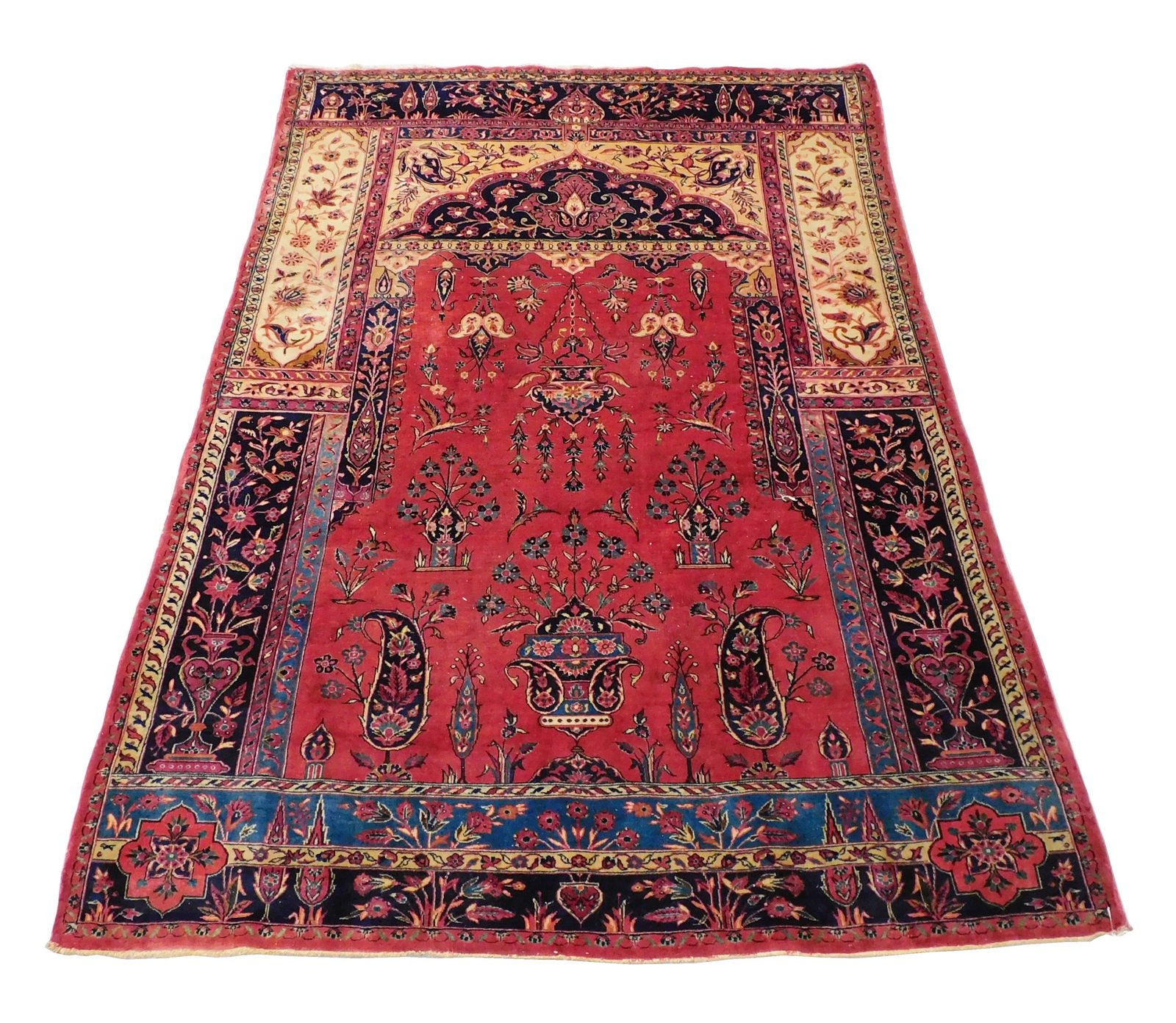 RUG: Extremely fine antique Persian style prayer rug, 4' 4" x 6' 6", wool on cotton, classic design (1 of 4)