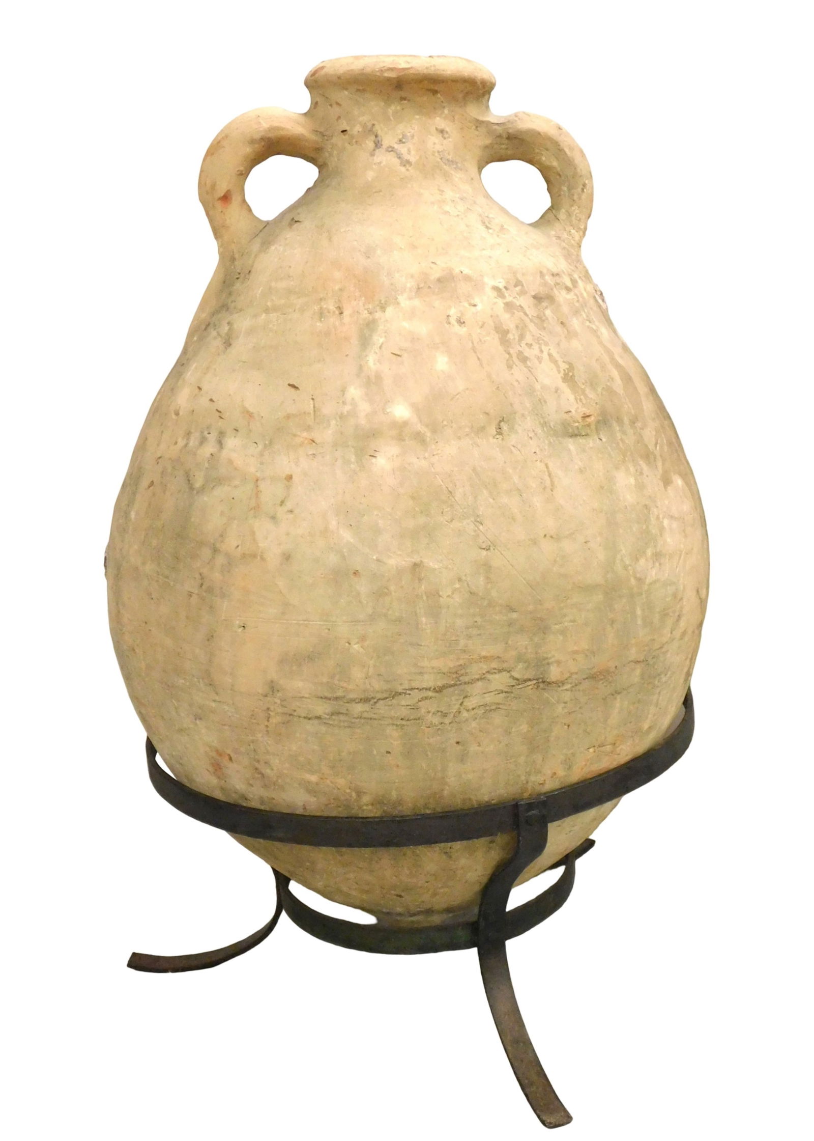 Ancient amphora/pithos with loop handles, Mediterranean area, likely Roman, 1st century BC - 3rd: Ancient amphora/pithos with loop handles, Mediterranean area, likely Roman, 1st century BC - 3rd century AD, terracotta, large wheel-thrown ovoid form jar with cylindrical neck and flared mouth, loope