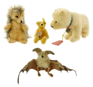 TOYS: Steiff, four mohair toy animals, early/mid 20th C., all assumed to be Steiff, details include: